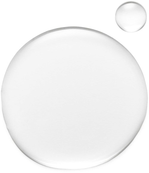 Två tydliga bubblor, en stor och en liten, svävar på en vit bakgrund.