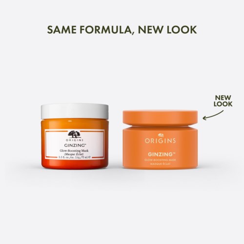 Två orange burkar med samma hudvårdsprodukt, en ny och en gammal look. Text förklarar förändringen.