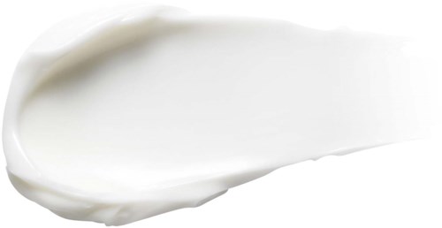 Een dollop van een witte romige substantie, breed aan de ene kant en taps toe aan de andere.
