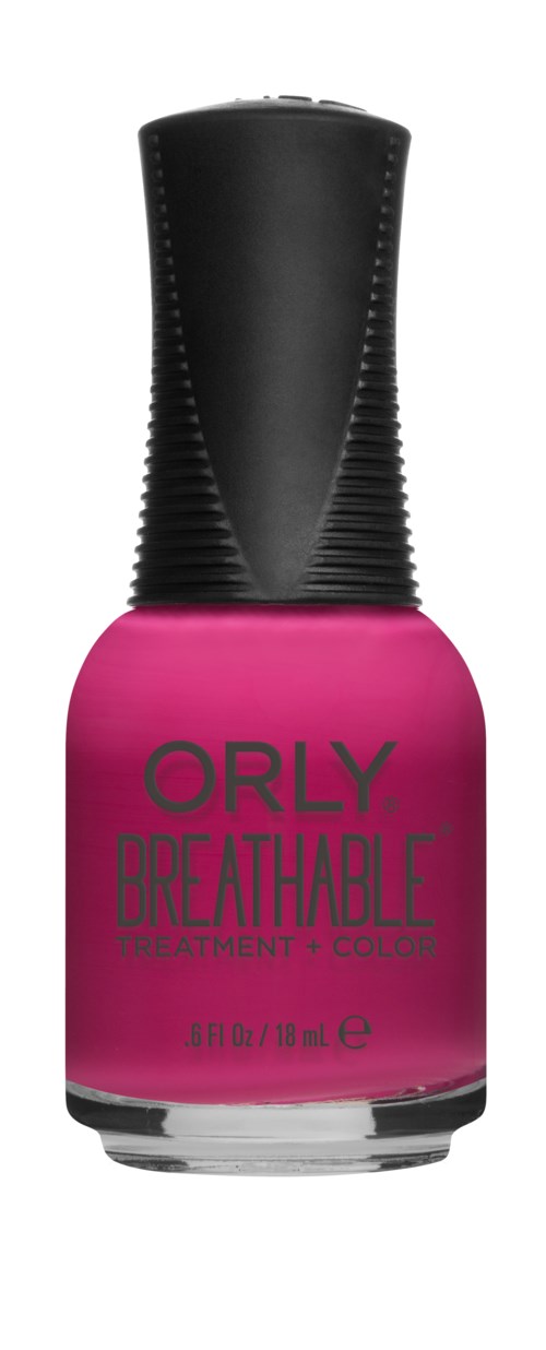 En rosa neglelakkflaske med svart kork, merket ORLY Breathable Treatment + Color.