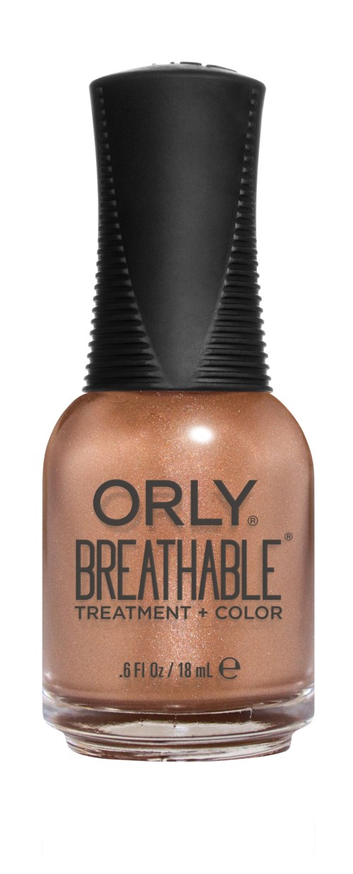 En flaske med ORLY Breathable neglelakk i en lys brun nyanse med svart lokk.