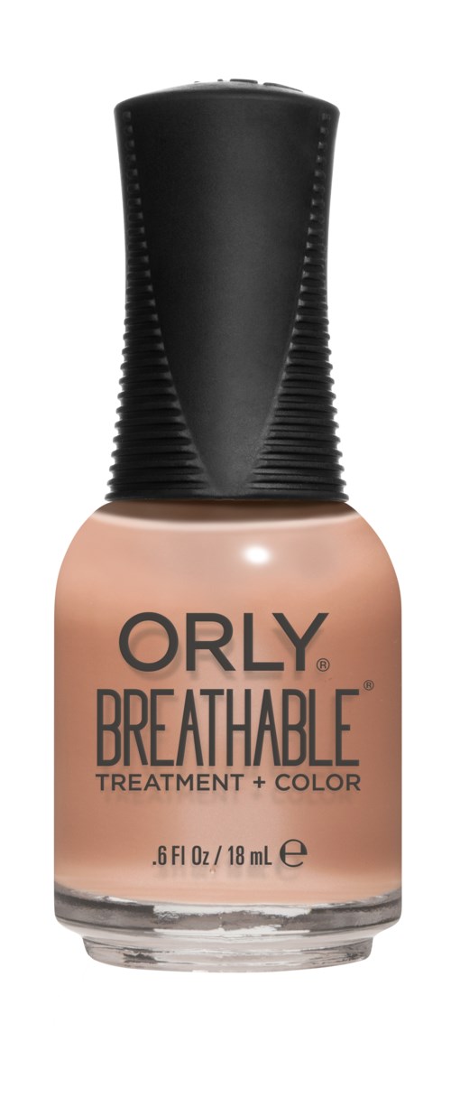 En flaske med ORLY Breathable neglelakk, beige farge, med svart lokk, størrelse 18 ml.