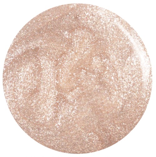 Skinnende, glitteragtig beige pudder i en rund form med glitrende overflate.