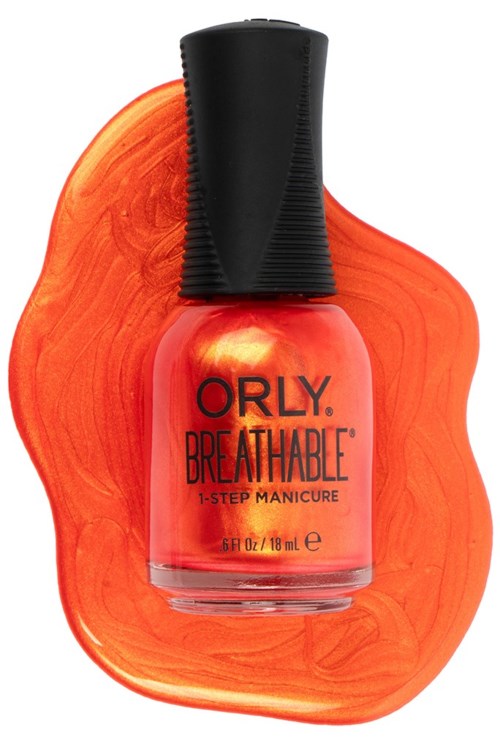 Orly Breathable 1-step manicure nail polish with orange color on a smear.