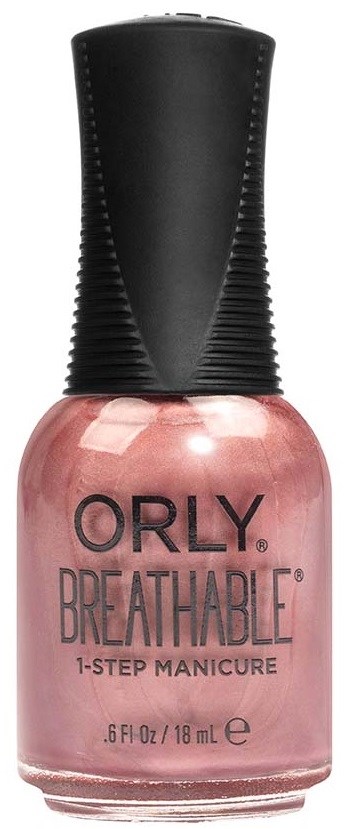 Rosa neglelakk med svart hette, merket ORLY BREATHABLE 1-step manicure.