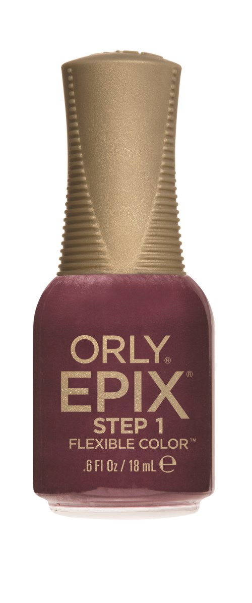 En flaske med Orly EPIX trin 1 neglelak i lyserød farve med beige låg.