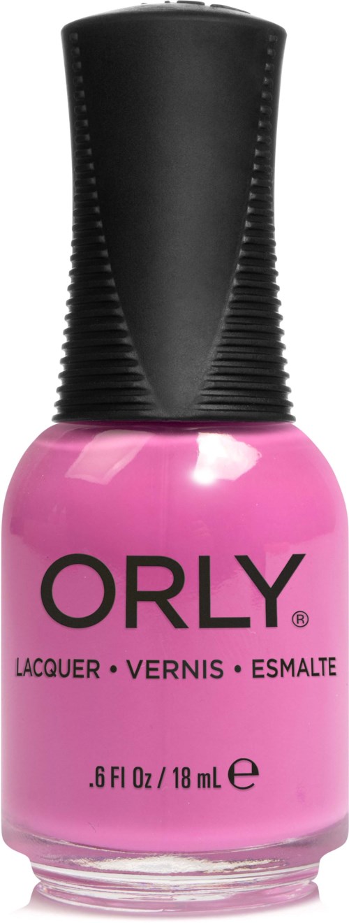 Ljusrosa nagellackflaska med svart lock, märkt 'ORLY' och storlek 0,6 fl oz.