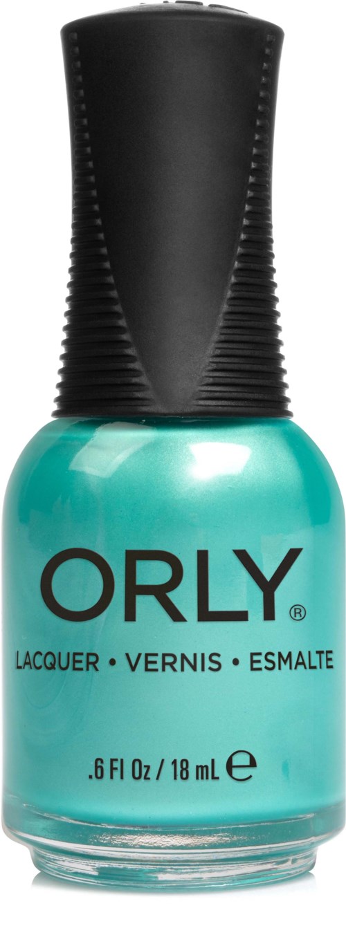 Ljus turkos nagellack med svart lock, märkt ORLY, 18 ml, för naglar.