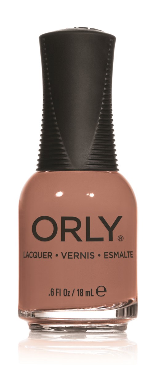 A bottle of ORLY nail polish in a pink color with a black cap.