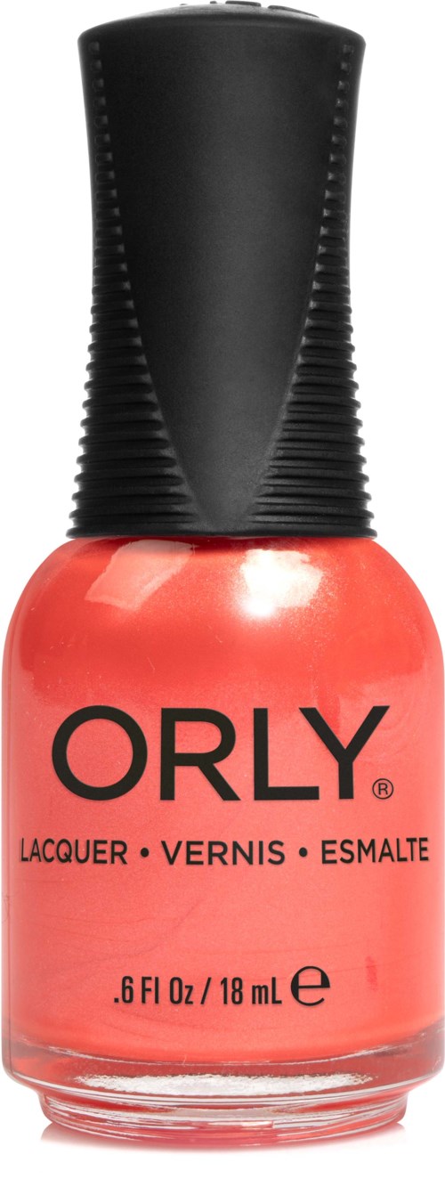En flaska nagellack från ORLY i persikofärg med svart lock.