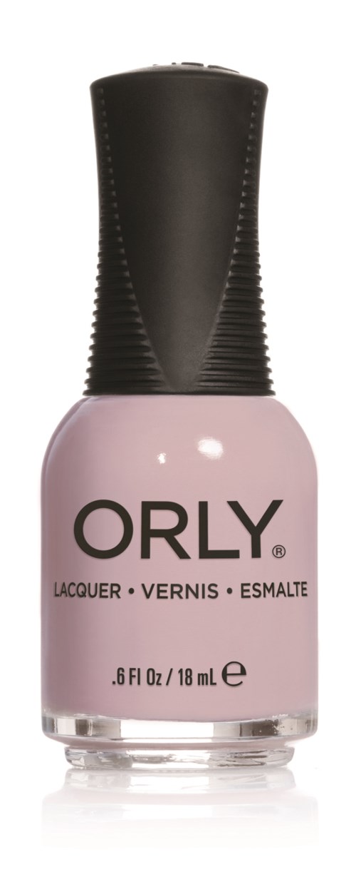 En liten flaska med rosa nagellack, svart lock och märket "ORLY" på.