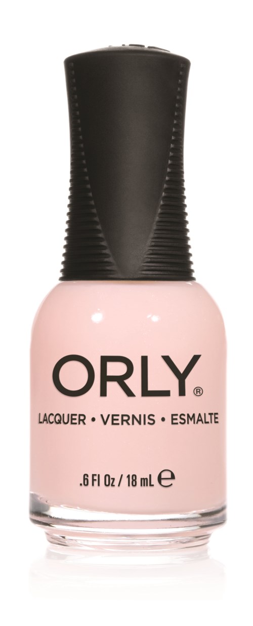 Nagellackflaska i rosa med svart lock och ORLY-logga, innehåller 0,6 fl oz.