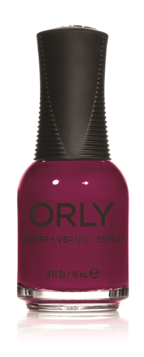 En rosa nagellackflaska med svart lock, märkt ORLY, visas.