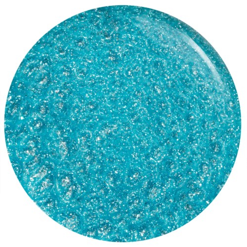 En rund behållare fylld med blå glitter, glänsande och gnistrande inuti.