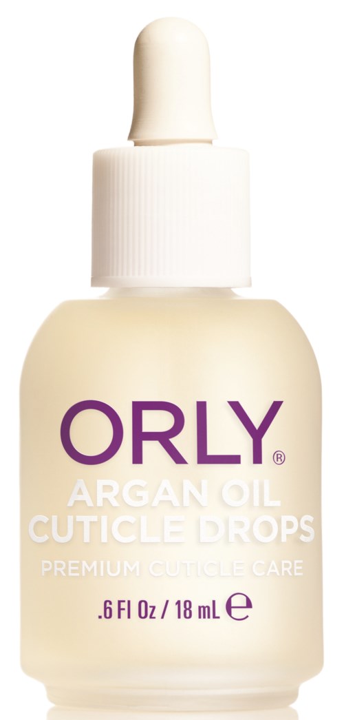 Orly arganolje til neglebånd i liten flaske med hvit kork og lilla og hvit tekst.