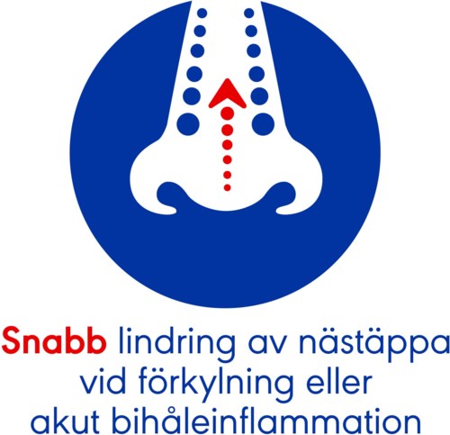 Logotyp som visar snabb lindring av nästäppa eller inflammation vid förkylning eller bihåleinflammation.