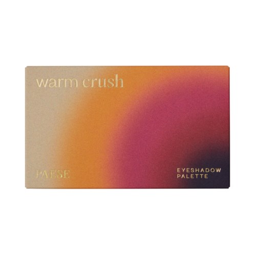 Väriä sisältävä laatikko, jossa lukee "warm crush," "PALETTE" ja "EYESHADOW PALETTE."