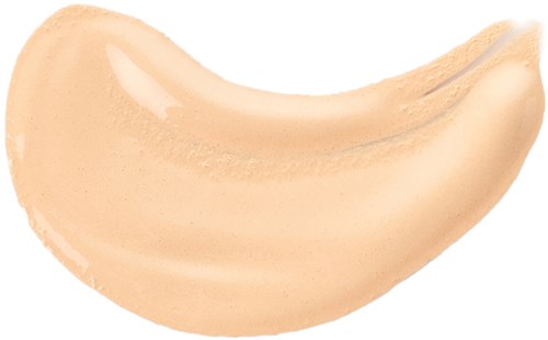 Ein beiger, gekrümmter Klecks aus Creme oder Foundation mit glänzender Oberfläche und glatter Textur.