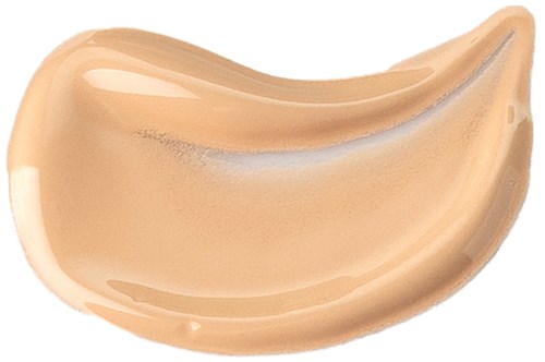 Ein beigenfarbener flüssiger Make-up-Proben, glatt und leicht gebogen.