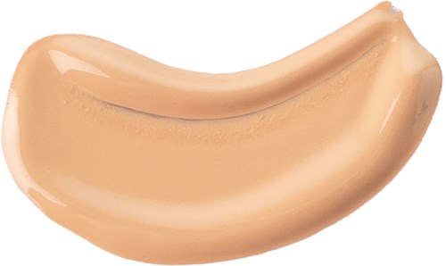 Eine Spur von beigem Foundation-Creme auf weißem Hintergrund, in einer glatten Kurve geformt.