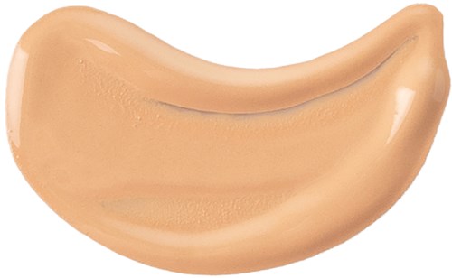 En beige, kurvig sminksvamp med en slät, glänsande yta.