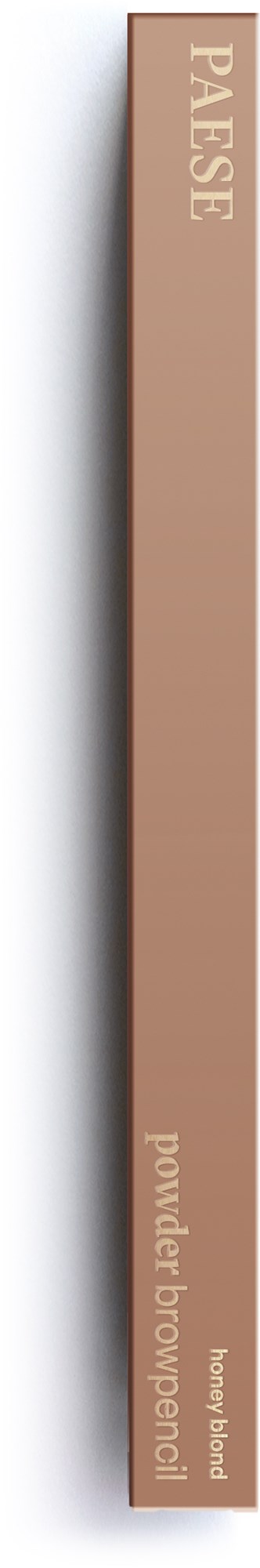 En lång, beige låda med ordet "PALSE" längst upp och "powder brownie" skrivet nära botten.