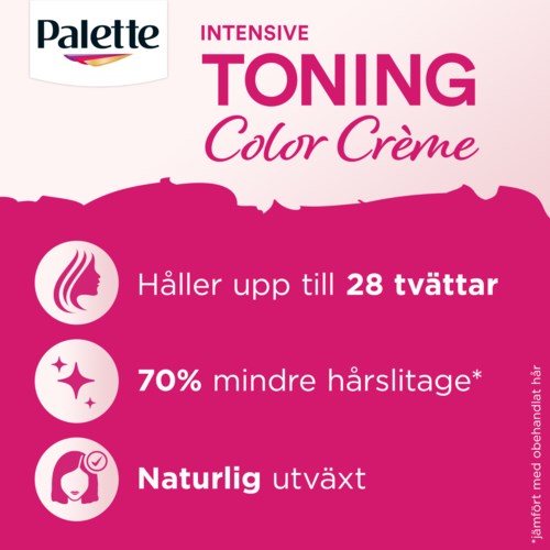 Palette Toning Color Creme wytrzymuje do 28 prań, zmniejsza uszkodzenia włosów o 70% i jest naturalnie uprawiany.