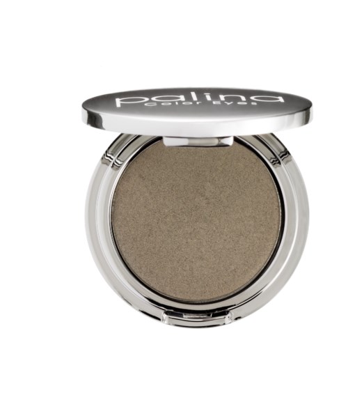 En kompakt låda med en rund, grå eyeshadow och ett svart lock som det står 'Palette'.