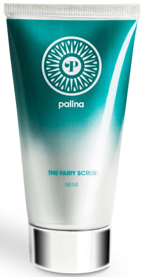 En tube med Palina The Fairy Scrub med turkis og hvit design, logo og produktnavn. 50 ml størrelse.