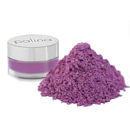 Kleiner Behälter mit 'palina'-Kennzeichnung und lila Pulver.