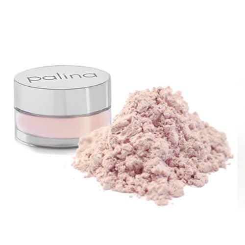 Ein weißer Behälter mit 'palina' Beschriftung und rosa Pulver daneben.