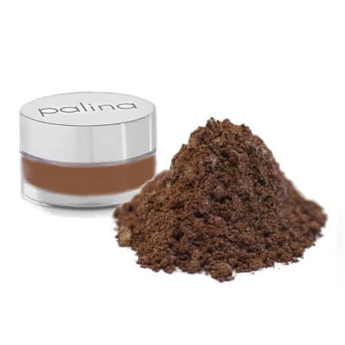 Ein kleiner Behälter mit 'palina' beschriftet neben einer Masse braunen Pulvers. Wahrscheinlich ein Kosmetikprodukt oder Gewürz.