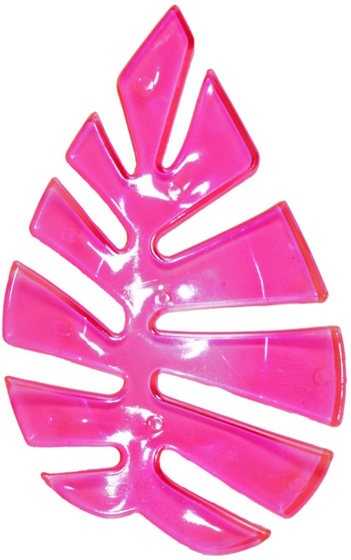 En rosa plastbladformet beholder med flere åpninger for å holde ting.