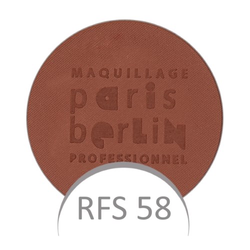 Ett runt makeup-produk med präglad text i brunt och grått, som visar att det är en Paris Berlin professionell blush.