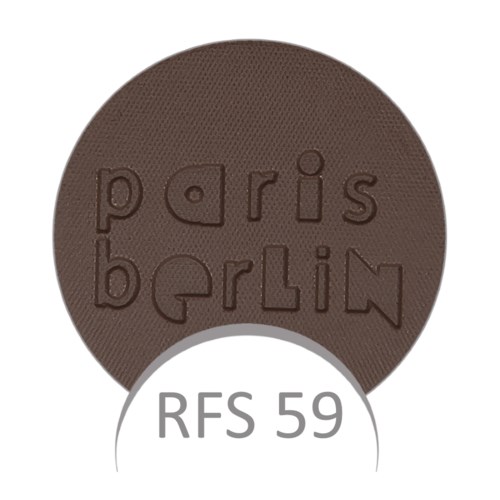 Okrągła brązowa czekolada z wyrytym napisem 'paris berlin' i białą etykietą z napisem 'RFS 59'.