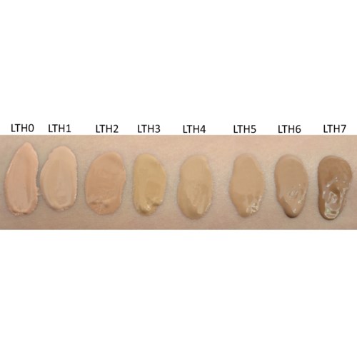 En rad med sju olika nyanser av nagellack eller foundation, märkta från LTH0 till LTH7, med varierande färgtoner.