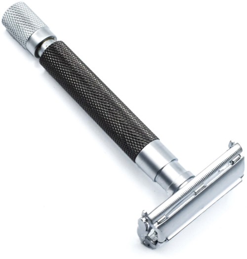 Parker Shaving 74R - Graphite - Satin Chrome Textured Heavy Weight Butterfly Open Safety Razor