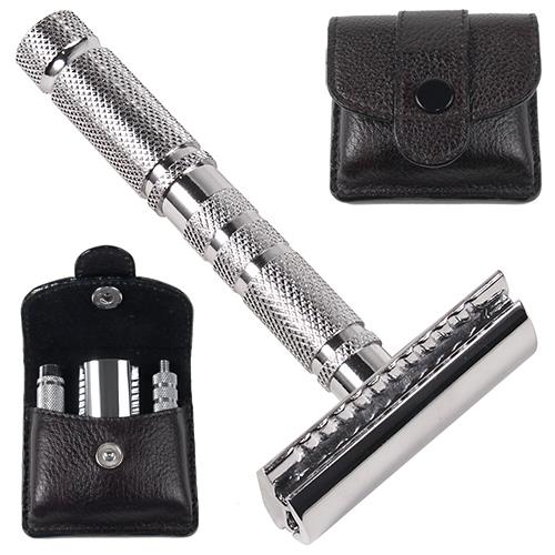 Parker Shaving A1-R 4 piece travel safety razor & leather pouch