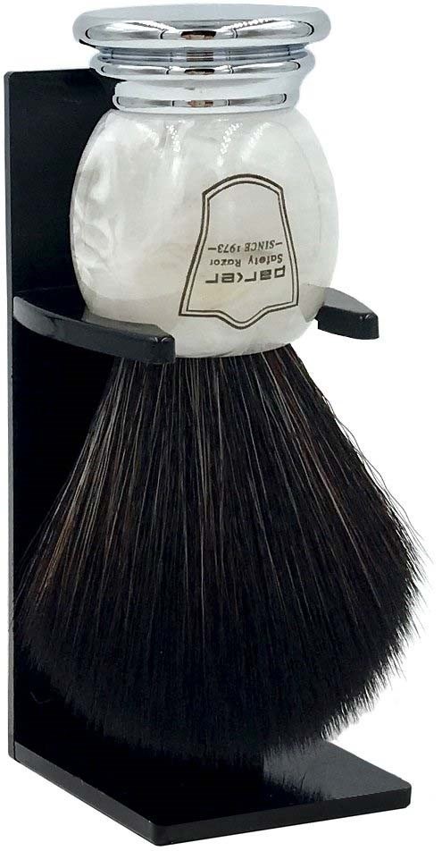 Parker Shaving Marbled Ivory Chrome Handle Black Synthetic Shave Bristle