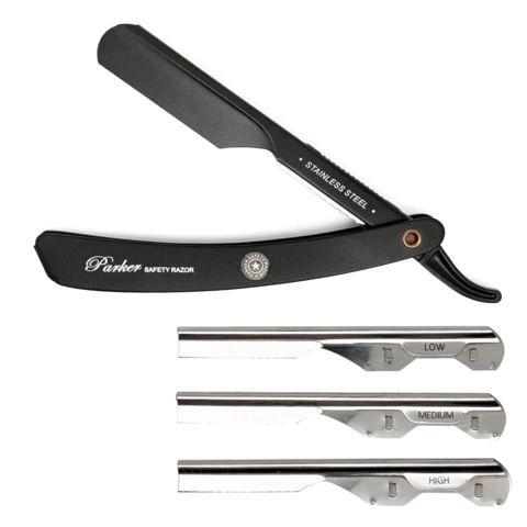Parker Shaving PTABK Adjustable Push w. 3 blade option Metal Black Barber/Straight Razor från Parker Shaving