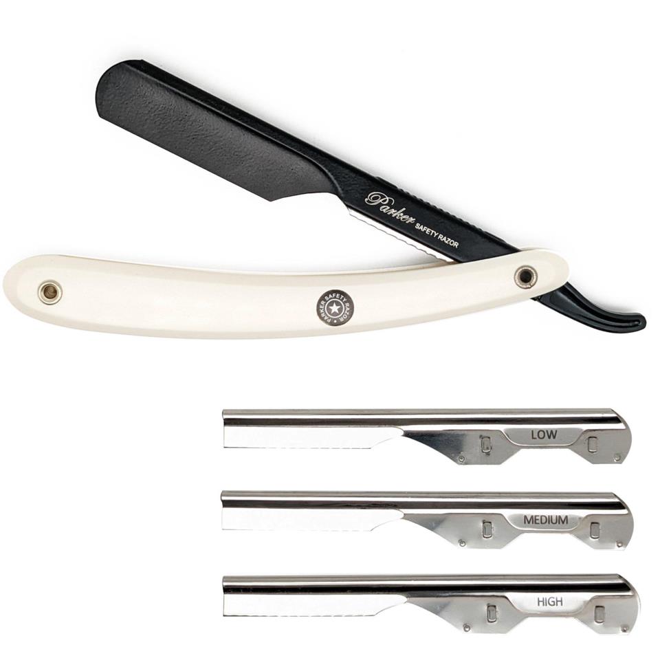 Parker Shaving PTAWK Adjustable Push w. 3 blade option White Handle Barber/Straight Razor