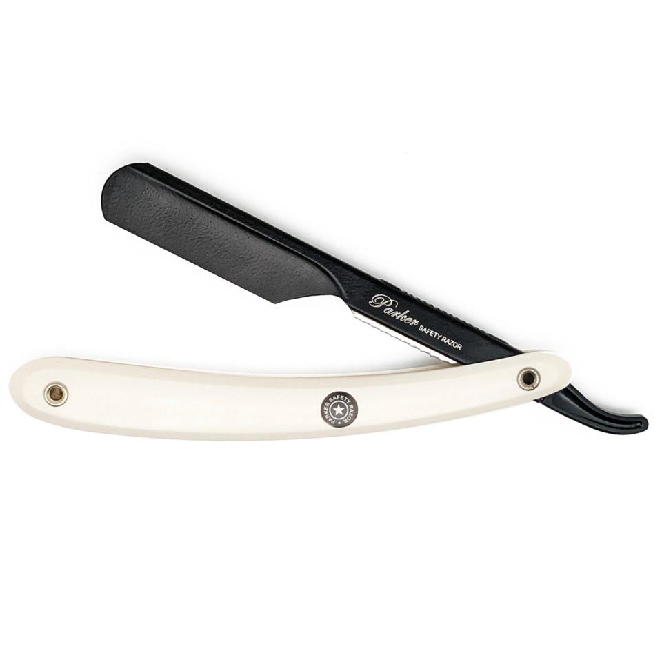 Parker Shaving PTWBA - White ABS Handle Push Type Black Blade Holder Barber/Straight Razor