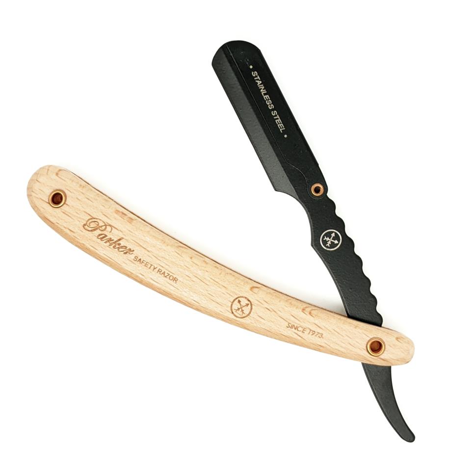 Parker Shaving SRPBA - Light Wood Handle Clip Type Black Blade Holder Barber/Straight Razor