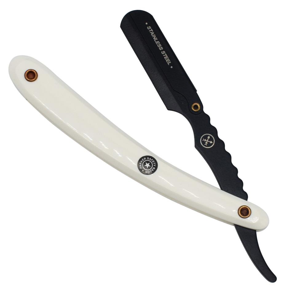 Parker Shaving SRWBA - White ABS Handle Clip Type Black Blade Holder Barber/Straight Razor