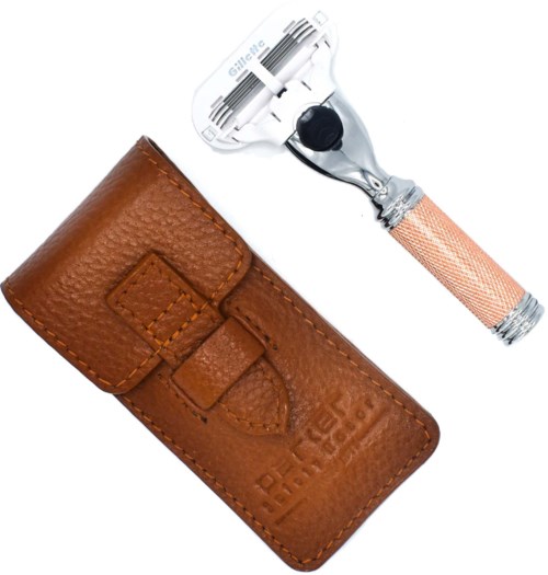 Parker Shaving TRVL-Ladies Venus Compatiable Rose Gold Textured Razor With Leather Case
