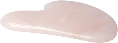 Vaaleanpunainen kiven hierontatyökalu, joka on muodoltaan lusikka, pienellä kahvalla.