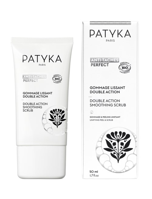 Anti-bränningsskrubba från Patyka, Paris, med dubbel effekt för att jämna ut och peela huden, 50 ml.