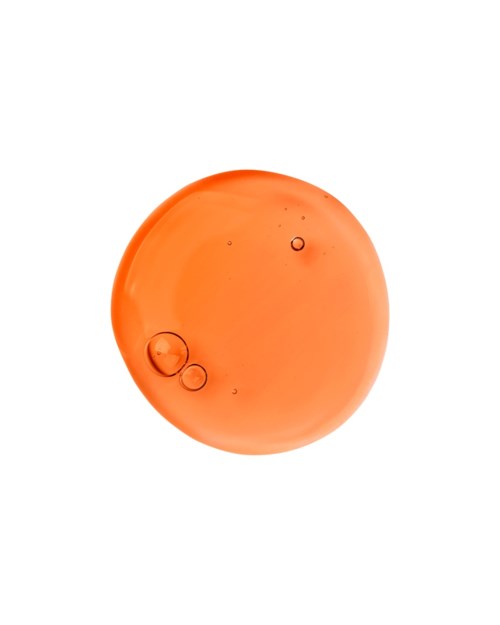 En stor orange globista form med bubblor inuti, på en vit bakgrund.
