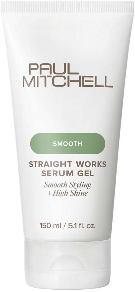 Eine weiße Tube von Paul Mitchell Smooth Straight Works Serum Gel für glänzendes, glattes Haar.