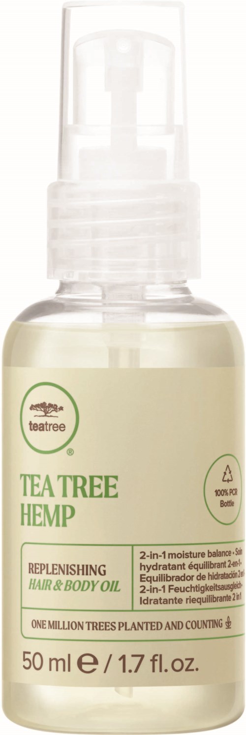 Kleine Flasche mit Teebaum-Hanf Spray für Haare und Körper, mit Pumpkopf, 50 ml oder 1,7 fl oz.